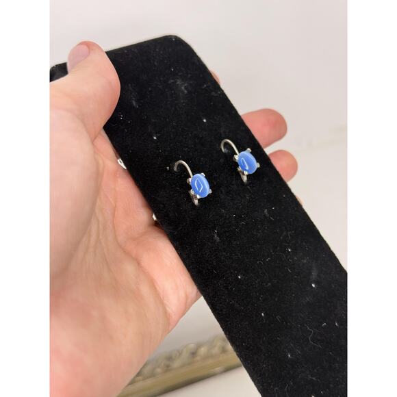 Stunning Vintage Sterling Silver Blue Cats Eye Earrings - Picture 3 of 10
